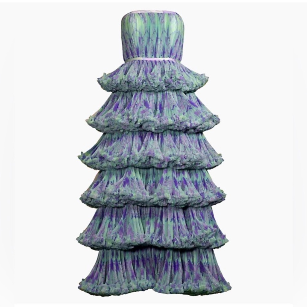 Hutch Giada Floral Mesh Tiered Ruffle Gown 2P